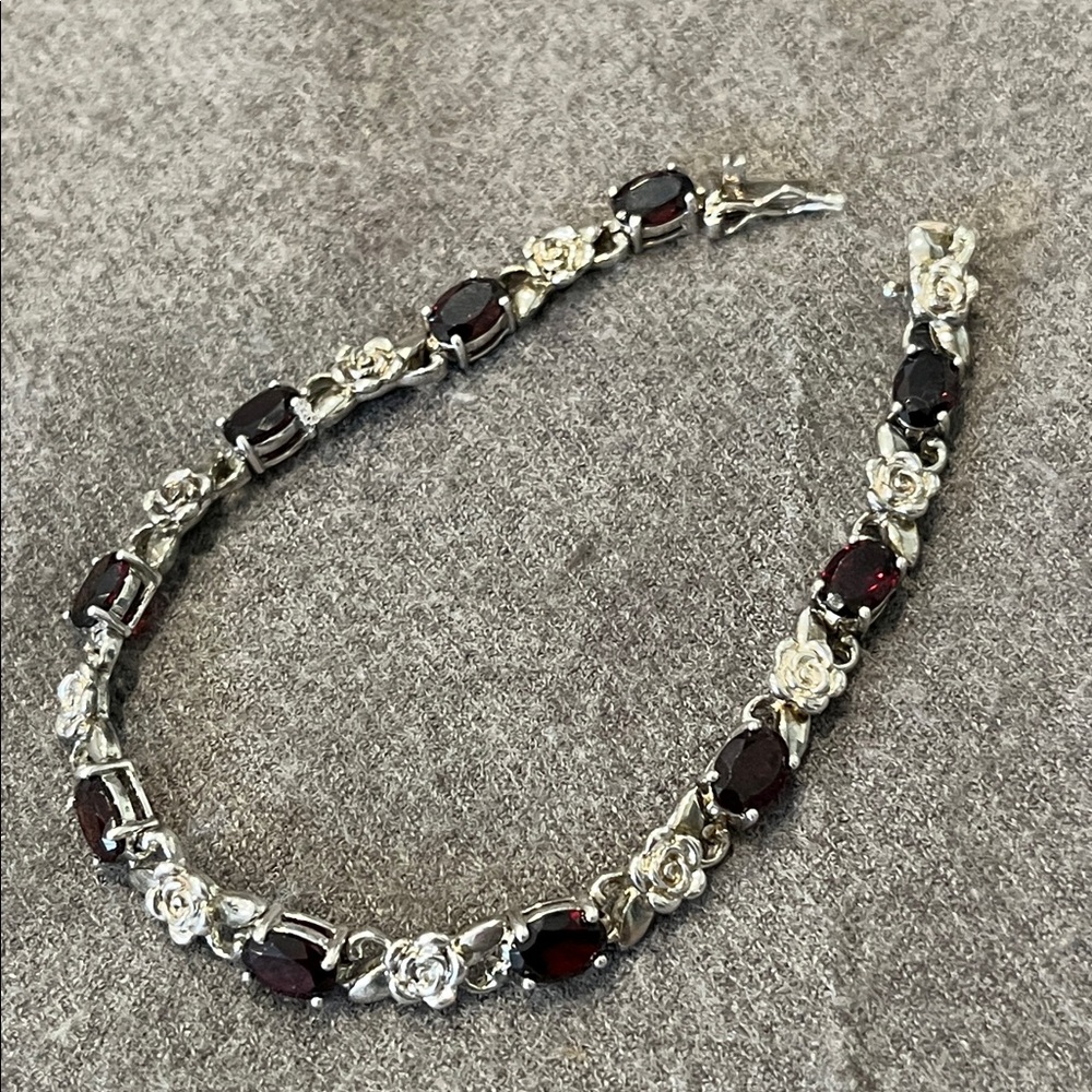 Sterling Rose & Garnet Bracelet-7 - Picture 7 of 9